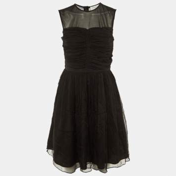 Pre Owned Sandro Black Silk Chiffon Ruffled Mini Dress M