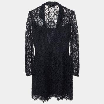 Pre Owned Sandro Navy Blue Lace Nanie Coat Mini Dress S