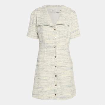Pre Owned Sandro Cream/Blue Tweed Mini Dress S