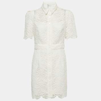 Pre Owned Sandro Off-White Floral Guipure Lace Mini Dress L