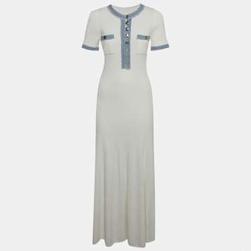 مملوكة مسبقًا فستان ساندرو أبيض محبوك بحافة دنيم أليسيا متوسط الحجم