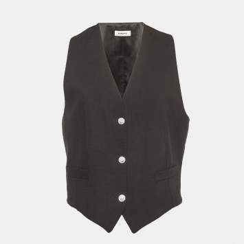 Pre Owned Sandro Black Wool and Silk Blend Waistcoat S