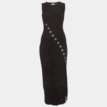 Pre Owned Sandro Black Rhinestone Rib Knit Evy Midi Dress S