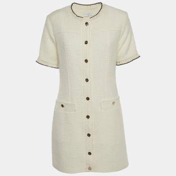 Pre Owned Sandro White Tweed Molly Mini Dress L