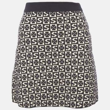 Pre Owned Sandro Navy Blue Monogram Flared Felicie Mini Skirt 