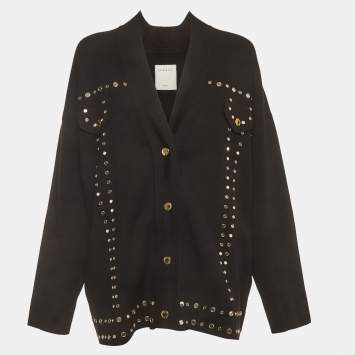 Pre Owned Sandro Black Studded Knit Button-Up Bamo Cardigan L