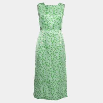 Pre Owned Sandro Green Ashley Floral Print Linen Blend Midi Dress S