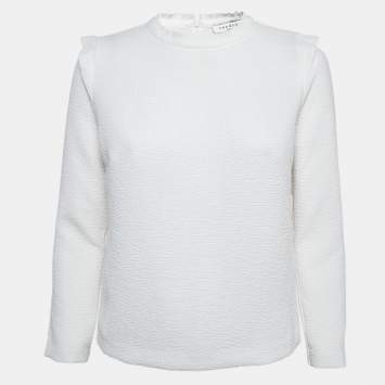 Pre Owned Sandro White Gauze Long Sleeve Top S