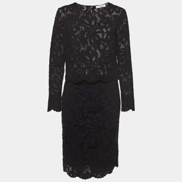 Pre Owned Sandro Black Lace Top & Skirt Set L