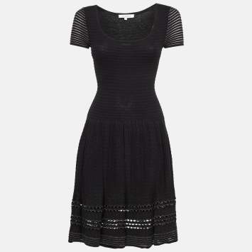 Pre Owned Sandro Black Textured Lurex Knit Flared Short Dress S