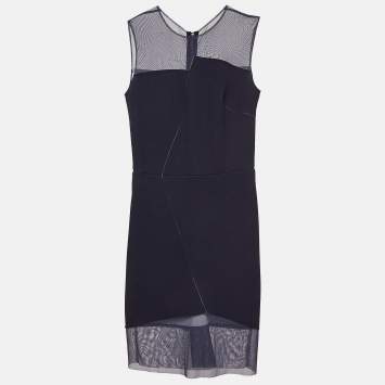 Pre Owned Sandro Navy Blue Crepe Sleeveless Sheath Dress S