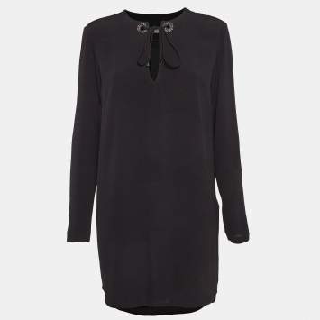 Pre Owned Sandro Black Black Crystal Embellished Crepe Tunic Dress L
