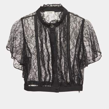 Pre Owned Sandro Black Lace Sheer Crop Top XS