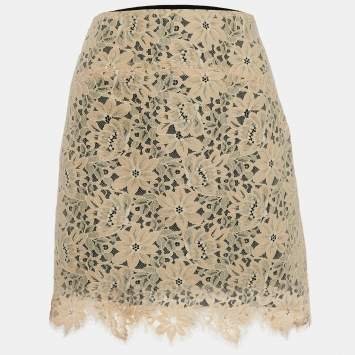 Pre Owned Sandro Beige Lace Knee Length Skirt L