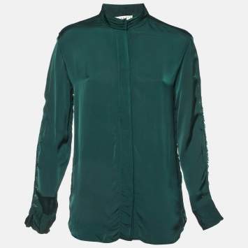 Pre Owned Sandro Green Satin Lace Trimmed Top L