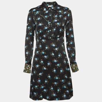 Pre Owned Sandro Black Floral Print Satin Short Dress S