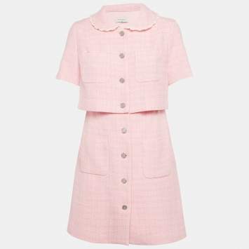Pre Owned Sandro Pink Tweed Button Front Mini Dress S