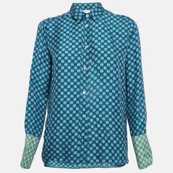 Pre Owned Sandro Green Printed Crepe Button Front Shirt S