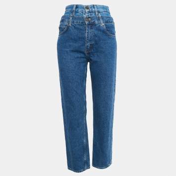 Pre Owned Sandro Blue Denim Double Waist Detail Jeans S Waist 25"