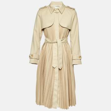 Pre Owned Sandro Beige Gabardine Pleated Trench Coat S