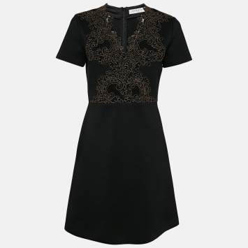 Pre Owned Sandro Black Jersey Applique Detail Mini Dress L