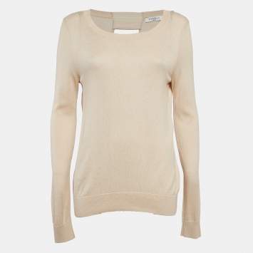 Pre Owned Sandro Beige Knit Cut-Out Detail Sweatshirt M