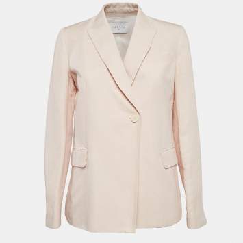 Pre Owned Sandro Pink Ramie Blend Single Breasted Blazer M