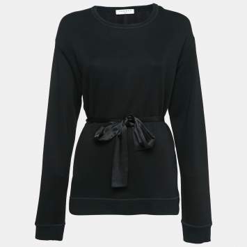 Pre Owned Sandro Black Jersey and Satin Tie-Up Waist Sweatshirt L