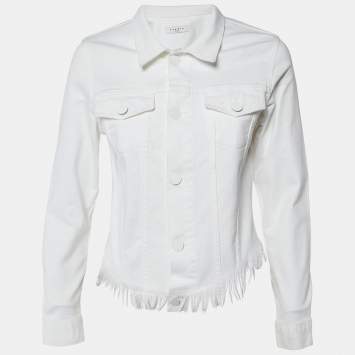 Pre Owned Sandro White Denim Raw Edge Detail Jacket M