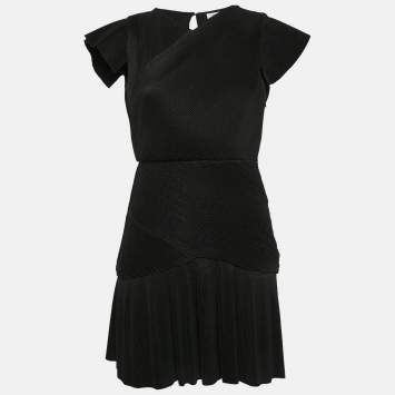 Pre Owned Sandro Black Crepe Pleated Odette Mini Dress XS