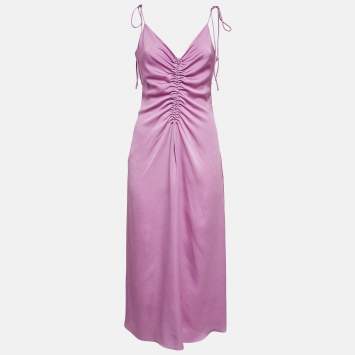 Pre Owned Sandro Lavender Crepe Ruche Detail Midi Slip Dress M