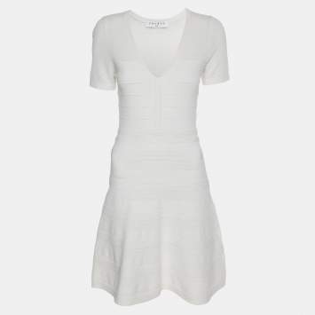 Pre Owned Sandro White Stretch Knit Fabric Mini Dress S
