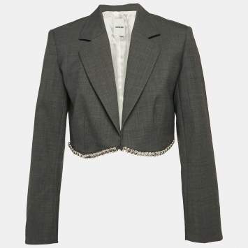 Pre Owned Sandro Grey Crystal Embellished Wool-Blend Crop Blazer S