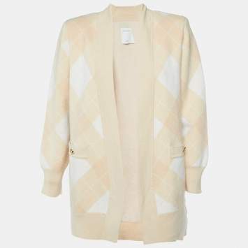 Pre Owned Sandro Beige Glenda Argyle Wool Knit Cardigan L