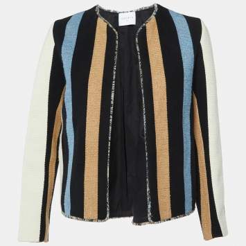Pre Owned Sandro Black Striped Cotton Open Front Jacket S