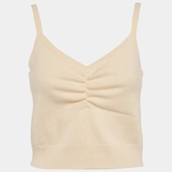 Pre Owned Sandro Cream Wool Rib Knit Ruched Camisole Top M