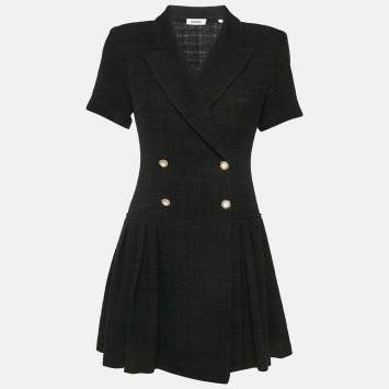 Pre Owned Sandro Black Tweed Double Breasted Mini Dress M