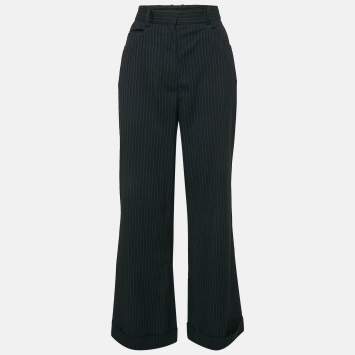 Pre Owned Sandro Navy Blue Pinstripe Herringbone Trousers L