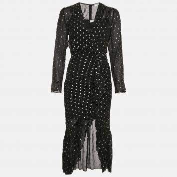 Pre Owned Sandro Black Loona Polka Dots Fil-coupe Chiffon Midi Dress XS