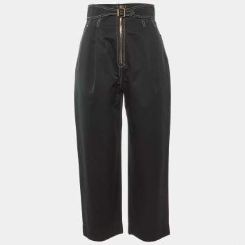 Pre Owned Sandro Black Cotton Gatiene Tapered Trousers S