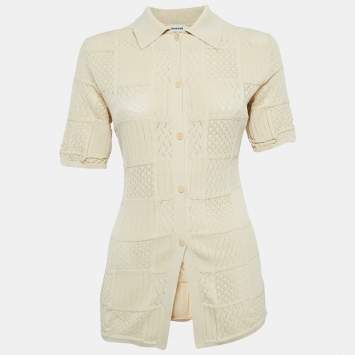 Pre Owned Sandro Beige Patterned Knit Button Front Cardigan XS