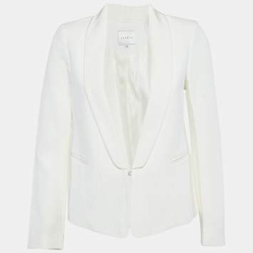 Pre Owned Sandro White Jacquard Shawl Collar Jacket S