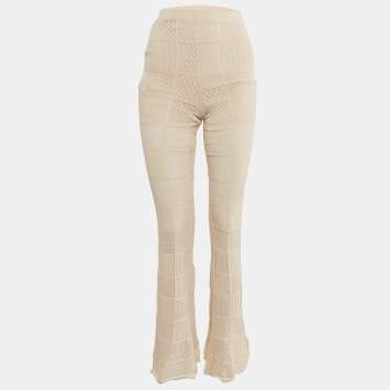 Pre Owned Sandro Beige Stretch Knit Flared Trousers S