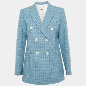 Pre Owned Sandro Blue Tweed Double Breasted Blazer M