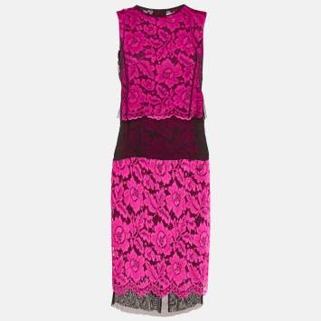 Pre Owned Sandro Pink Floral Lace Top and Skirt Set S/M
