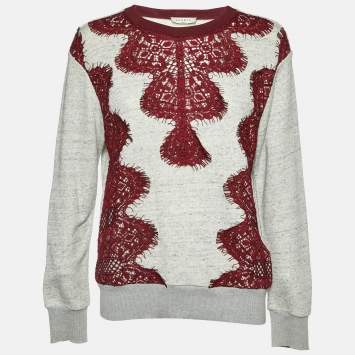 Pre Owned Sandro Grey Cotton Lace Trim Crew Neck Sweatshirt M 