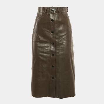 Pre Owned Sandro Brown Leather Buttoned Midi Skirt S