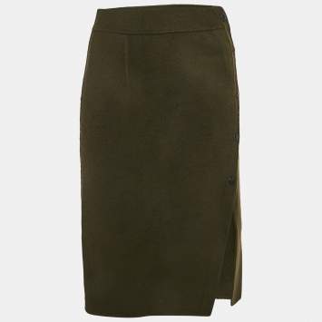 Pre Owned Sandro Green Wool Felt Button Detail Pencil Skirt S