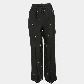 Pre Owned Sandro Black Rhinestone Gabardine Trousers S