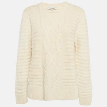 Pre Owned Sandro Cream Cable Knit Crewneck Sweater L